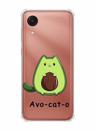 Чехол с утолщёнными углами для samsung galaxy a03 core/a032 :: котик авокадо (принт 306)