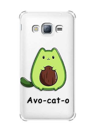 Чехол с утолщенными углами на samsung galaxy j3(2016) j310 :: котик авокадо (принт 306)