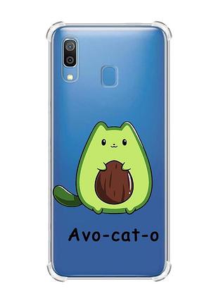 Чехол с утолщёнными углами на samsung galaxy a30(2019)/a20(2019) :: котик авокадо (принт 306)