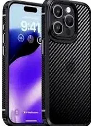 Чехол противоударный alloy carbon fiber для iphone 14 черный защита от падений и царапин с magsafe