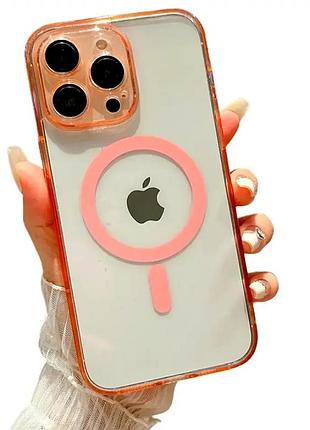 Чохол протиударний для iphone 15 pro прозорий із магнітним кріпленням захист від ударів рожевий