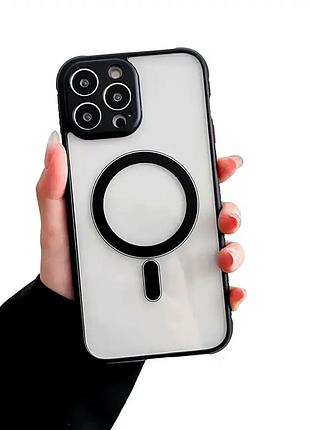 Чехол силиконовый для iphone 12 противоударный черный защита от ударов и царапин magsafe