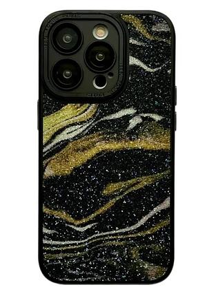 Чехол противоударный для iphone 12 pro max силиконовый защита от ударов и царапин черный глиттер мраморный