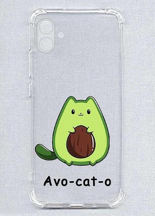 Чехол с утолщёнными углами на samsung galaxy a04e (a042) котик авокадо (принт 306)