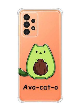 Чехол с утолщёнными углами на samsung galaxy a13 4g :: котик авокадо (принт 306)