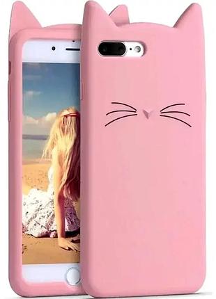 Чехол силиконовый для iphone 7 8 с защитой от ударов в виде кота с ушками и усиками розовый