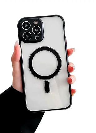 Чехол силиконовый для iphone 14 pro противоударный черный защита от ударов и царапин с magsafe