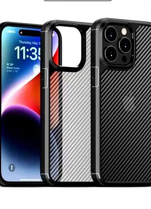 Чохол протиударний carbon fiber для iphone 15 чорний легкий захист від ударів і падінь