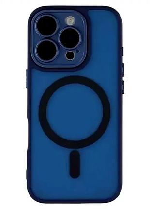 Чехол противоударный для iphone 15 pro max матовый navy blue защита от ударов и царапин с magsafe