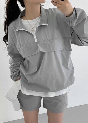 Костюм из плащевки худи + шорты