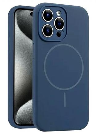 Силиконовый чехол для iphone 15 pro midnight blue защита от ударов и царапин с magsafe