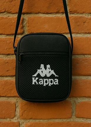Сумка через плечо борсетка kappa мужская черная с 3 отделениями и логотипами