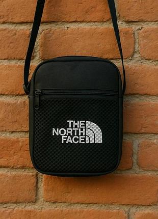 Сумка борсетка черная the north face модная универсальная на 3 отделения с логотипами