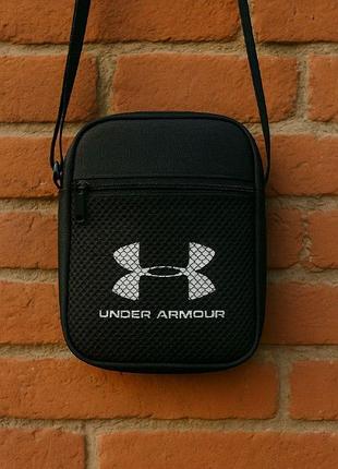 Борсетка under armour черная oxford 1000d спортивная мужская стильная с 9 логотипами