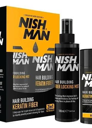 Камуфляж для залысин nishman hair building (пудра 20г + фиксатор 100мл) светло-коричневый