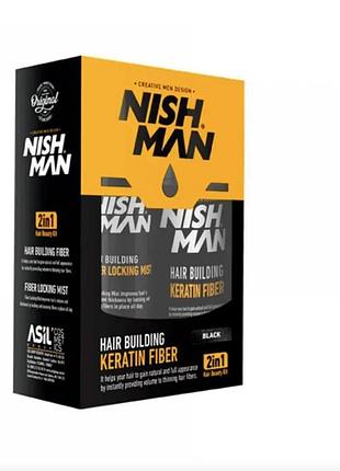 Камуфляж для залысин nishman hair building (пудра 20г + фиксатор 100мл) черный