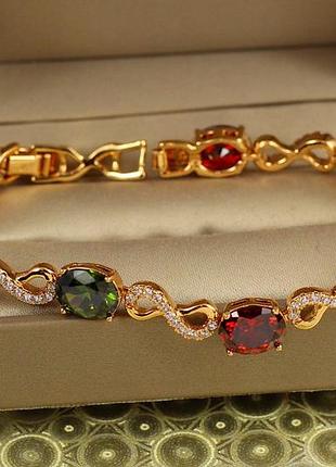 Браслет xuping jewelry витражи времени с темными разноцветными камнями 17 см 8 мм золотистый love-shopping