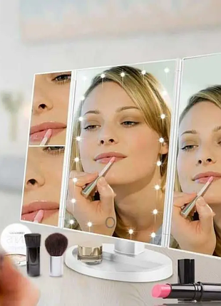 Дзеркало потрійне для макіяжу superstar magnifying mirror із led-підсвічуванням прямокутне зі збільшенням