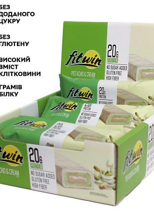 Блок батончиков fitwin protein bar 33%, 12 шт x60 грамм фисташка и крем (без сахара) (53654366)