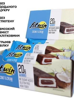 Блок батончиков fitwin protein bar 33%, 12 шт x60 грамм кокос и крем (без сахара) (536543511)