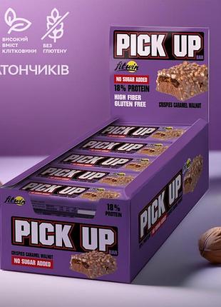 Блок батончиков fitwin pick up bar crispies caramel walnut – криспы, карамель и грецкий орех 45 грамм 20 шт (без
