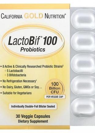 Пробіотики, lactobif, 100 млрд куо, california gold nutrition, 30 рослинних капсул (62261241)