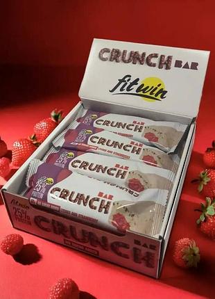 Блок батончиков fitwin crunch bar 25% личи-клубника, 12шт по 50 грамм(без сахара)(5322416267)