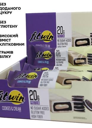 Блок батончиков fitwin protein bar 33%, 12 шт x60 грамм печенье и крем (без сахара)(53654373)