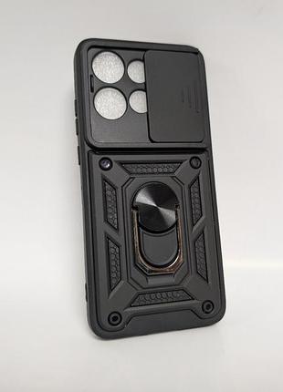 Чехол motorola edge 50 neo / моторола эдж 50 нео , camera slide, противоударный, с защитной шторкой и кольцом-держателем, черный