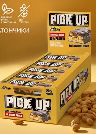 Блок батончиков fitwin pick up bar salted caramel peanut - соленая карамель и арахис 45 грамм 24 шт (без сахара)(33651636)