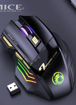 Мышка беспроводная игровая imice gw-x7 black с аккумулятором и led подсветкой, геймерская мышка для ноутбука