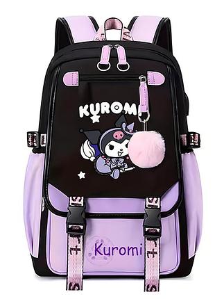 Рюкзак шкільний для дівчинки kuromi з брелоком. дитячий рюкзак-ранець, вбудований usb-порт чорний з бузковим