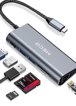 Без упаковки концентратор usb c, адаптер meco 7 в 1 типу c з 4k hdmi, порт ethernet