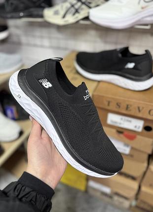 Мокасини чоловічі new balance без шнурків на резинці весна літо чорно-білі