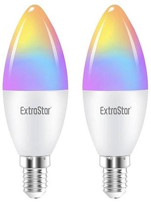 Умная светодиодная лампа-свеча extrastar e14, 6 вт 2700-6500 2 шт