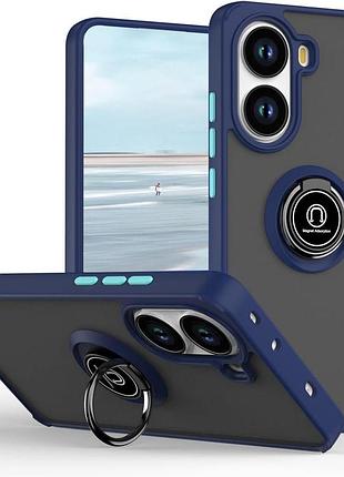 Чехол fiji colorframe для poco x7 pro матовый бампер с кольцом подставкой dark blue