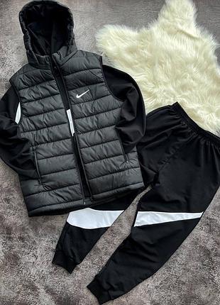 Спортивный костюм мужской nike свитшот с капюшоном + жилетка двухнитка 100% хлопок брюки на резинке (s-xxl)