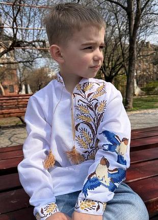 Красива вишиванка для хлопчика колоски та ластівки