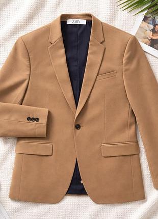 Чоловічий бежевий піджак zara класичний однобортний блейзер базовий