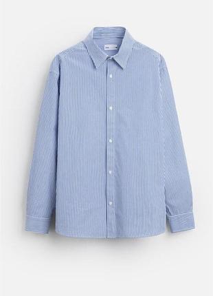 Сорочка zara з довгим рукавом в смужку та коміром slim fit розмір l 42 унісекс