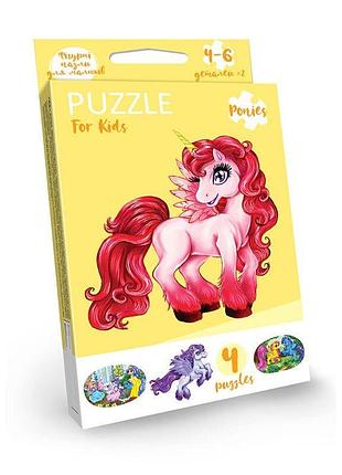 Детские развивающие пазлы "puzzle for kids" pfk-05-12, 2 картинки единорог красный