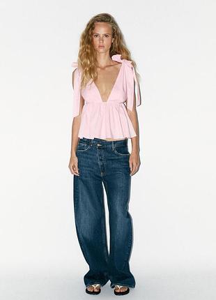 Новий жіночий рожевий топ з бантами zara розмір l з біркою