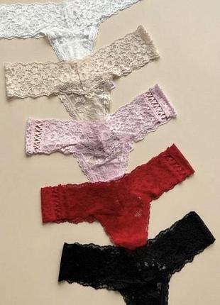 Набір мереживних трусиків вікторія секрет  victoria's secret 5-pack posey lace thong трусики