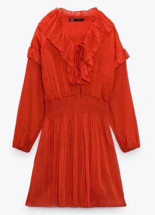 Zara шифонова сукня з воланами та шнурівкою