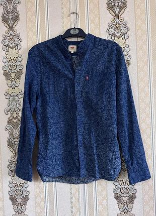 Коттонова чоловіча сорочка, темно-синя рубашка levi's