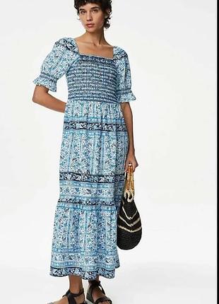 Довге плаття сукня в квітковий принт на резинці нове m&s collection 16 l-xl