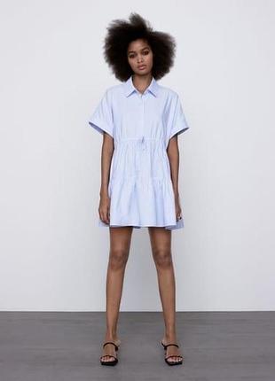 Коротка сукня zara  блакитна коротка сукня бавовняна сукня голуба сукня