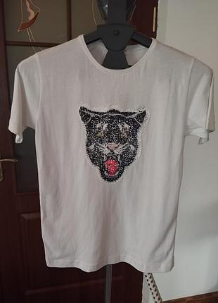 Коттоновая футболка, с пайетками, перевертыши