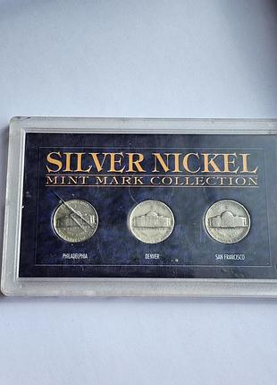 Набір колекційних монет сша, відомий як "silver nickel mint mark collection" (набір срібних нікелів з позначками монетних дворів).