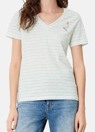 Женская футболка s.oliver print t-shirt в полоску цвета aqua mint s